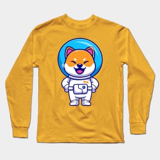 Cute Shiba Inu Astronaut Standing Cartoon Long Sleeve T-Shirt
